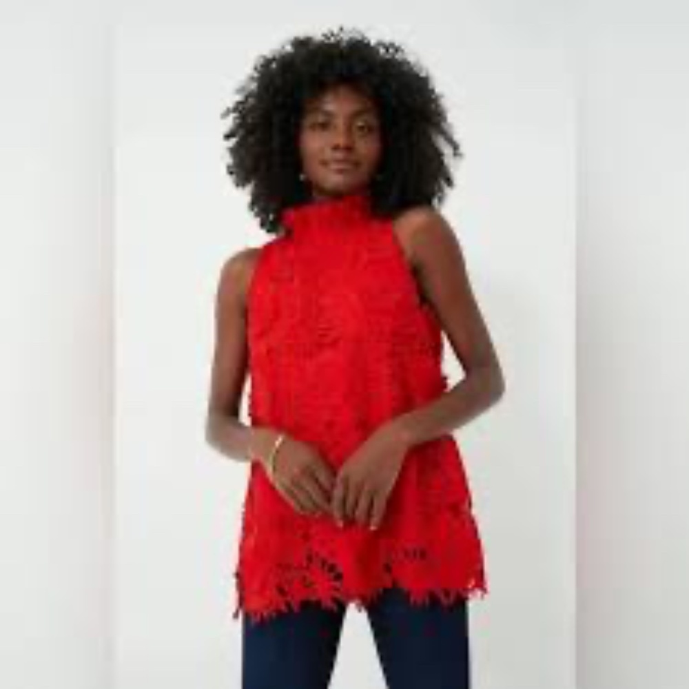 Tuckernuck RED LACE HALTER TOP w bow